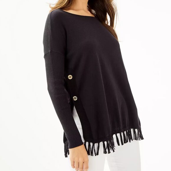 Lilly Pulitzer Ramona Fringe Sweater, Black, Women's size XXS - Picture 1 of 8